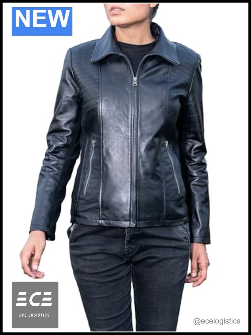 Womens Lambskin Leather Jacket Quilted Zip Moto Biker